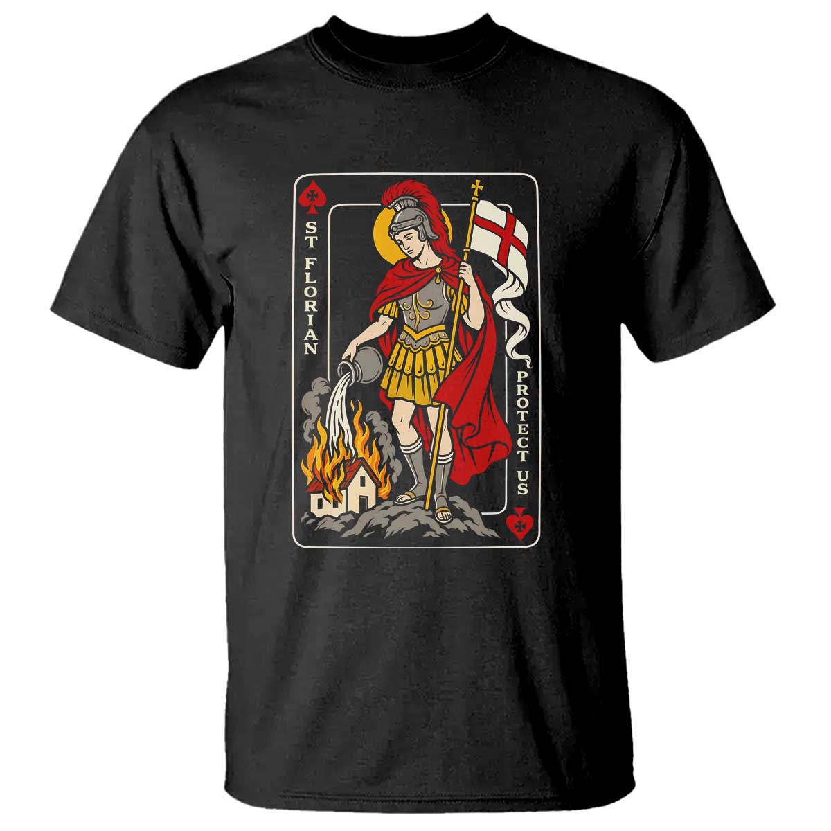 Vintage Saint Florian Firefighter Patron T Shirt Protect Us Playing Card