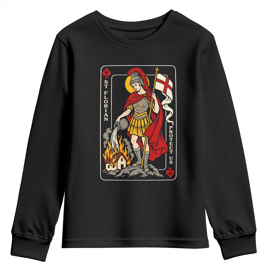 Vintage Saint Florian Firefighter Patron Youth Sweatshirt Protect Us Playing Card