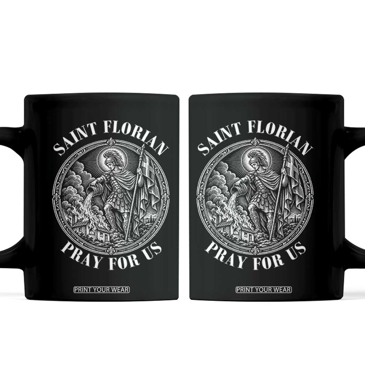 Vintage Saint Florian Firefighter Patron Coffee Mug Pray For Us Christian Faith