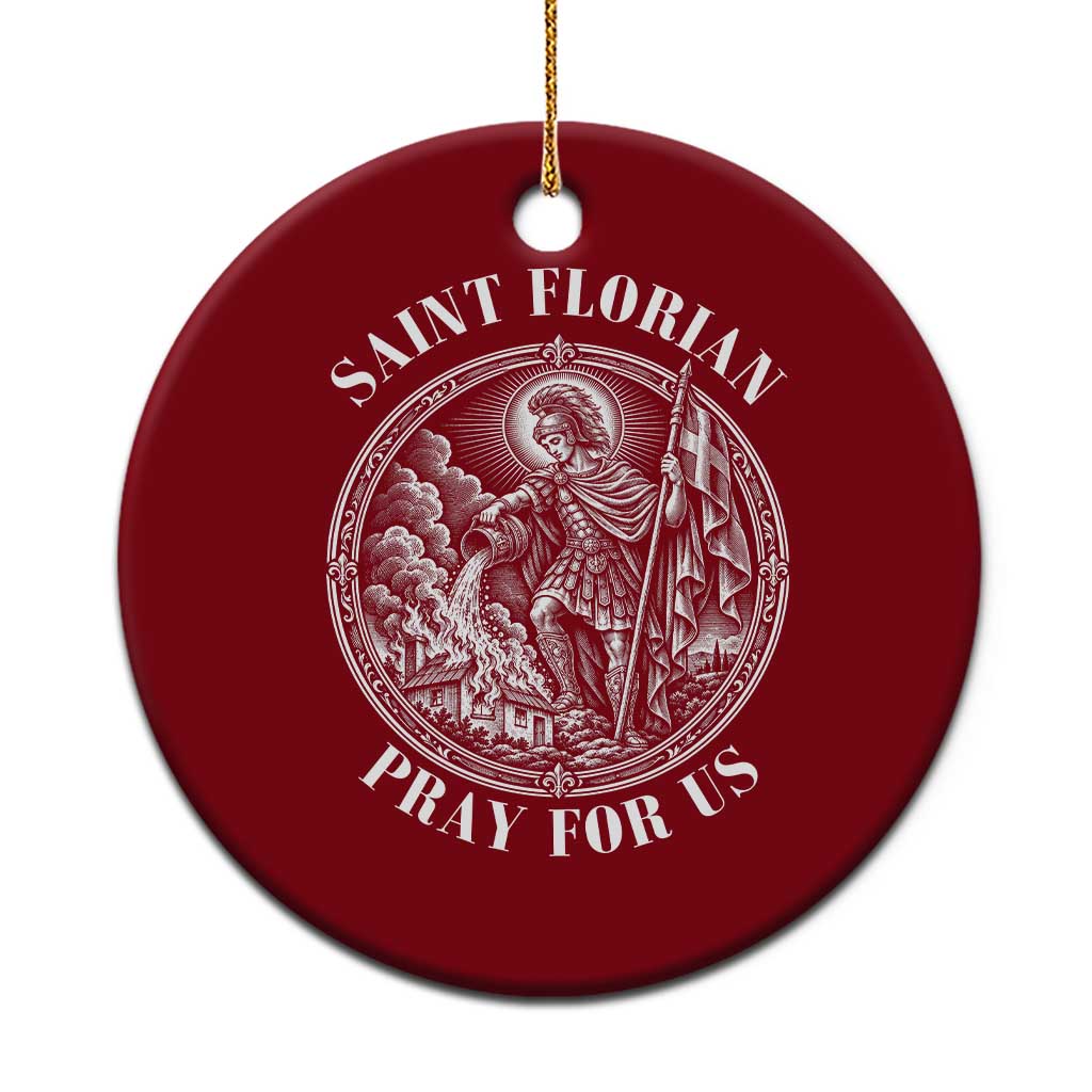 Vintage Saint Florian Firefighter Patron Ceramic Ornament Pray For Us Christian Faith