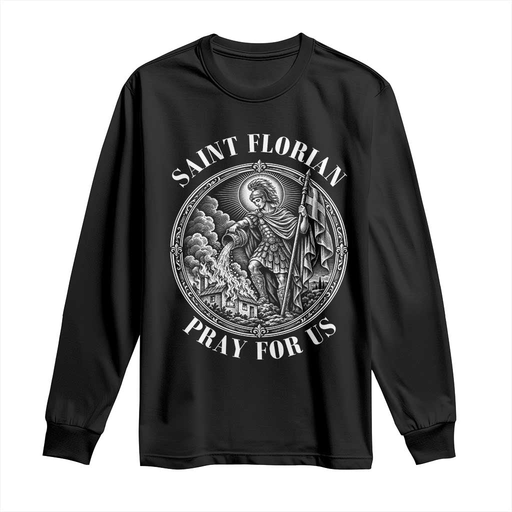 Vintage Saint Florian Firefighter Patron Long Sleeve Shirt Pray For Us Christian Faith