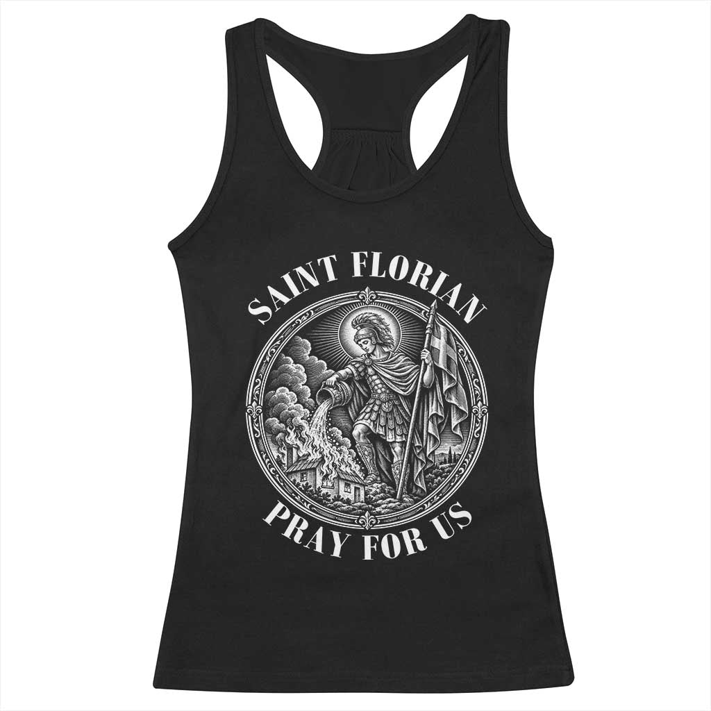 Vintage Saint Florian Firefighter Patron Racerback Tank Top Pray For Us Christian Faith