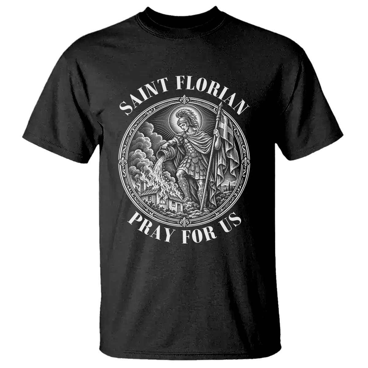 Vintage Saint Florian Firefighter Patron T Shirt Pray For Us Christian Faith