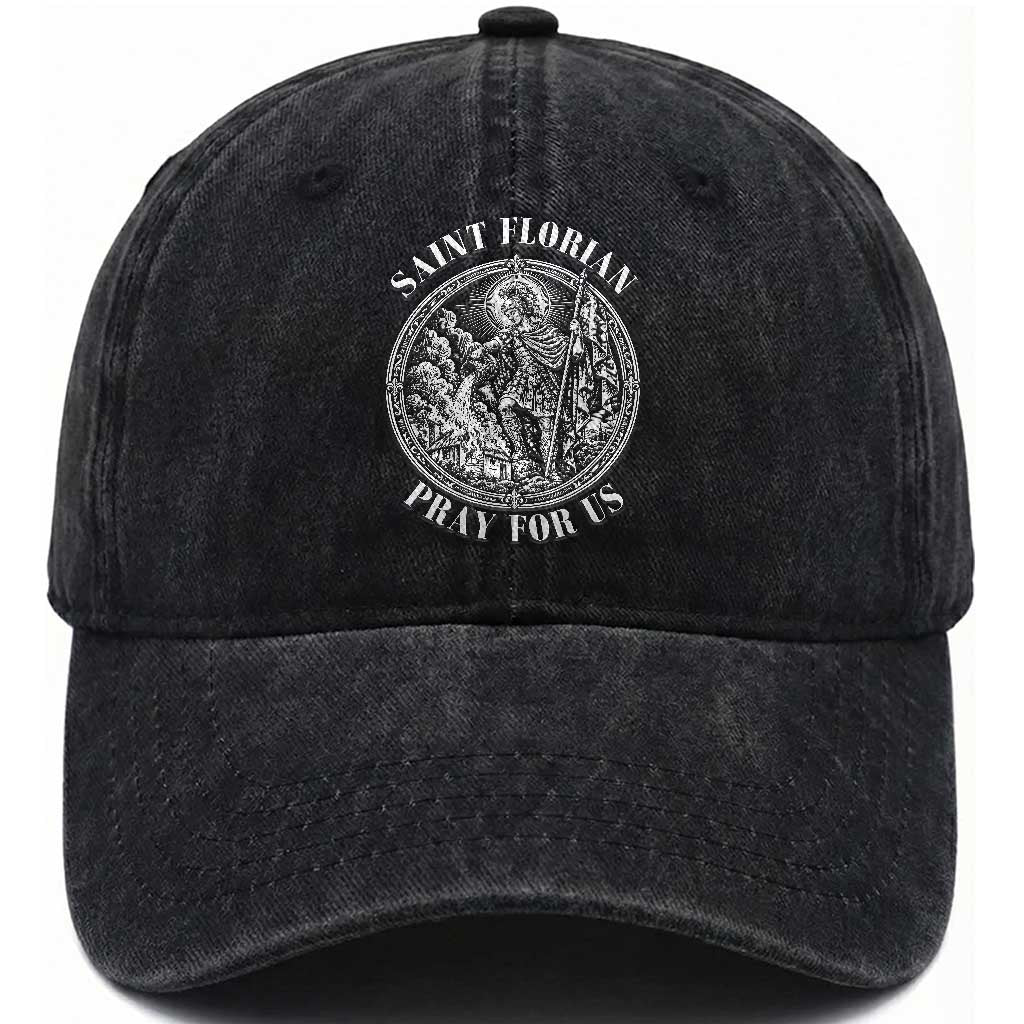 Vintage Saint Florian Firefighter Patron Washed Cotton Baseball Cap Pray For Us Christian Faith