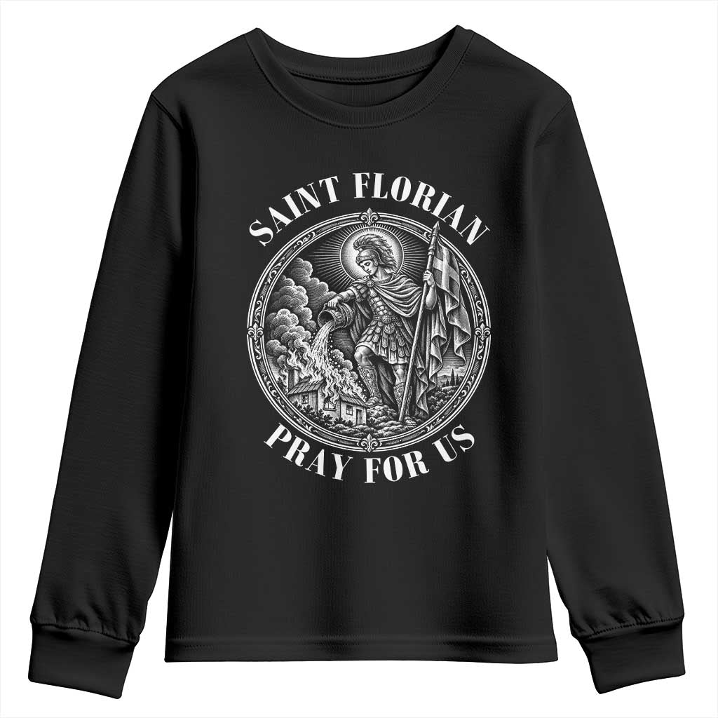 Vintage Saint Florian Firefighter Patron Youth Sweatshirt Pray For Us Christian Faith