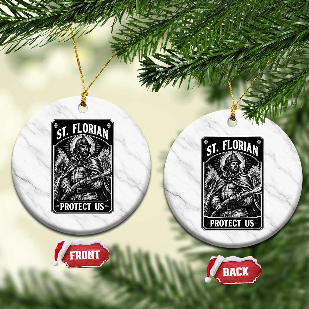 Vintage St Florian Firefighter Patron Ceramic Ornament Protect Us Catholic Faith Gift