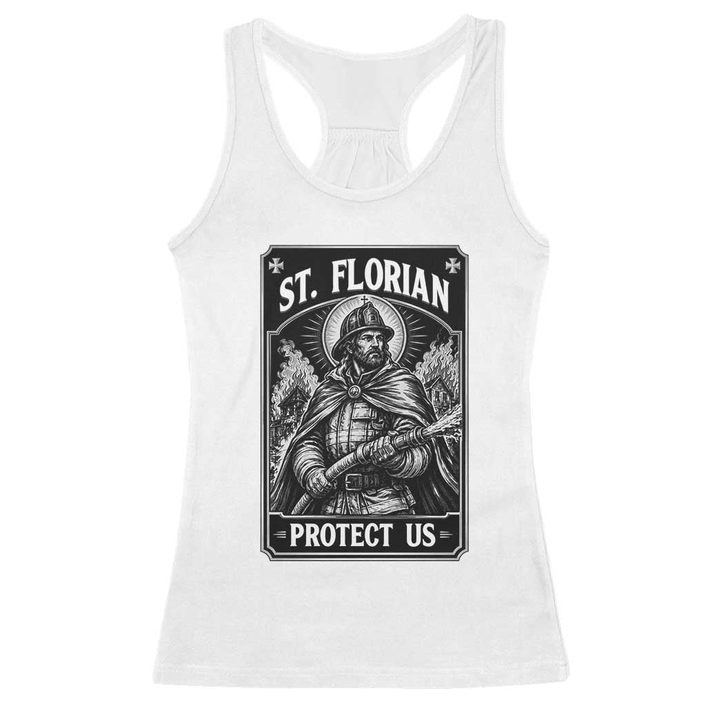Vintage St Florian Firefighter Patron Racerback Tank Top Protect Us Catholic Faith Gift