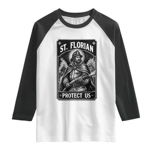 Vintage St Florian Firefighter Patron Raglan Shirt Protect Us Catholic Faith Gift