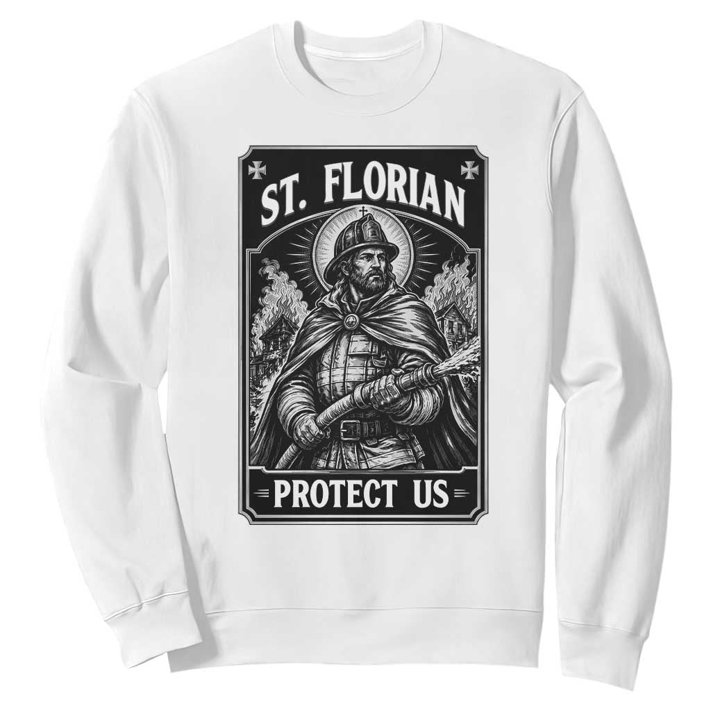 Vintage St Florian Firefighter Patron Sweatshirt Protect Us Catholic Faith Gift