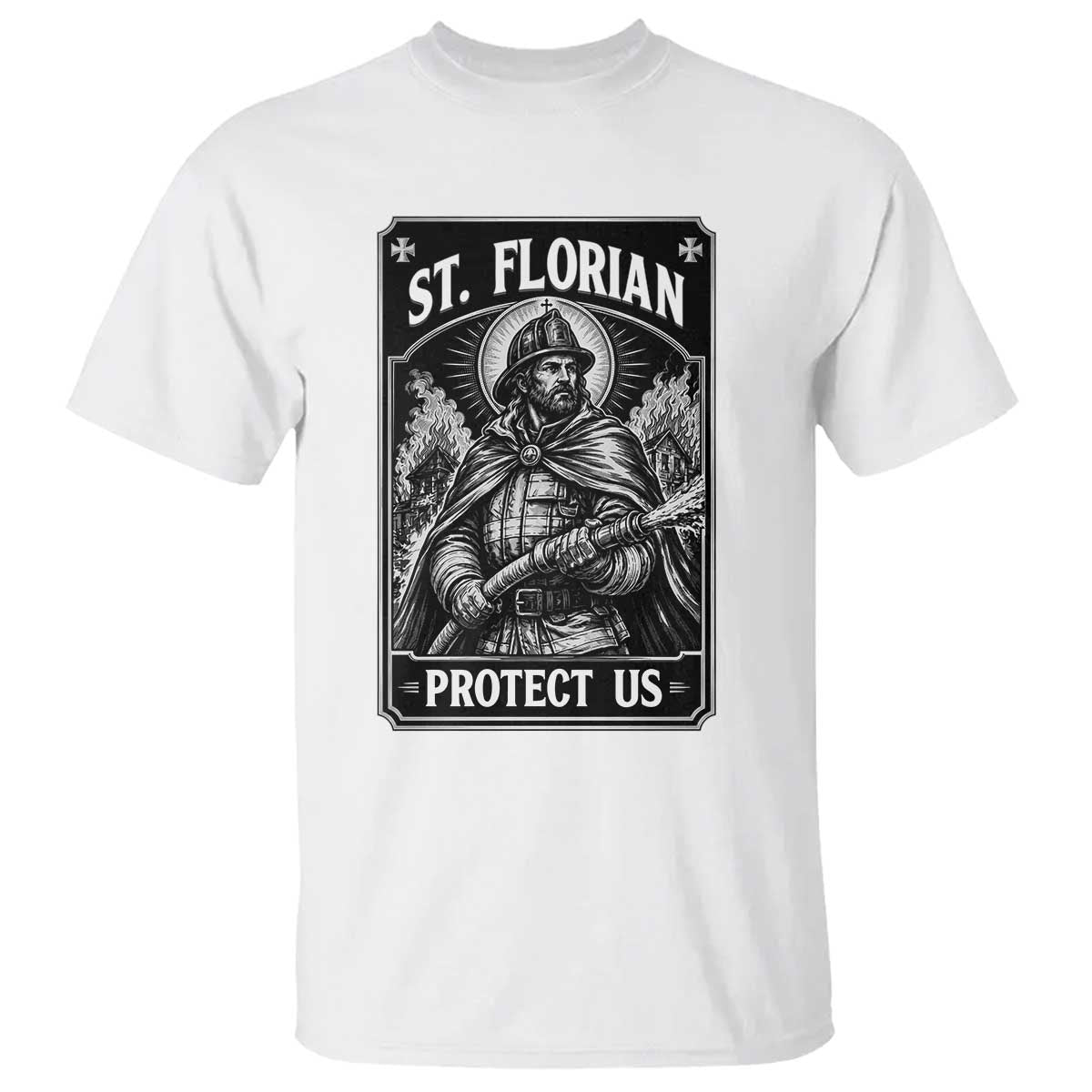 Vintage St Florian Firefighter Patron T Shirt Protect Us Catholic Faith Gift