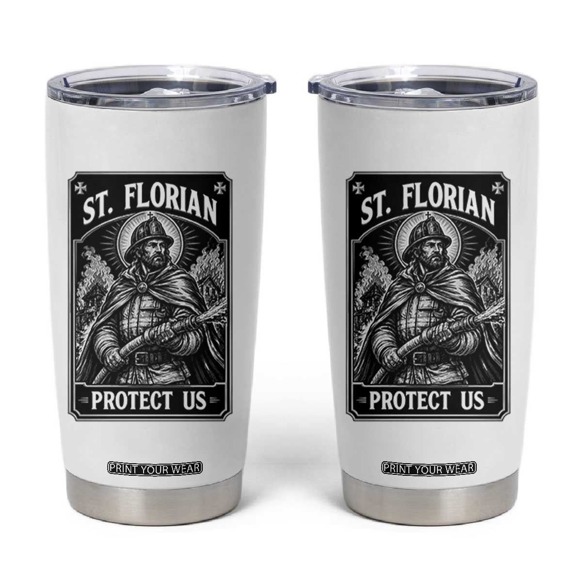 Vintage St Florian Firefighter Patron Tumbler Cup Protect Us Catholic Faith Gift