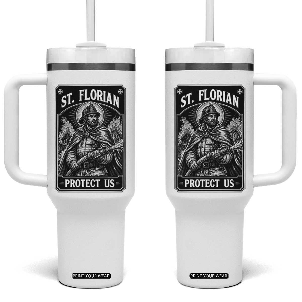 Vintage St Florian Firefighter Patron Tumbler With Handle Protect Us Catholic Faith Gift