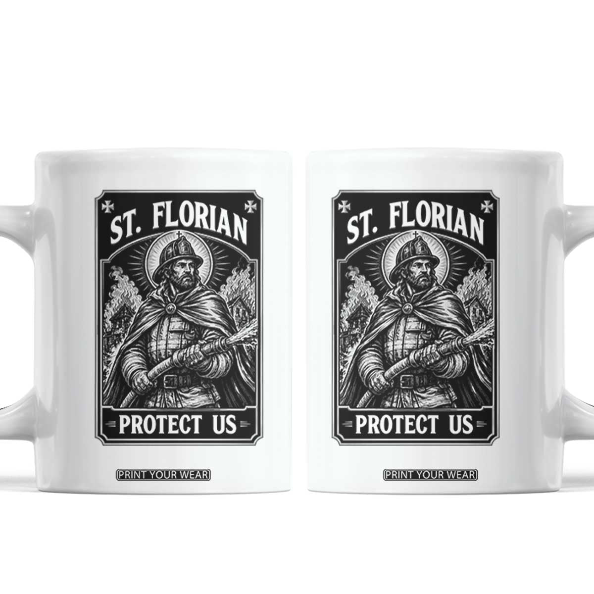Vintage St Florian Firefighter Patron Coffee Mug Protect Us Catholic Faith Gift