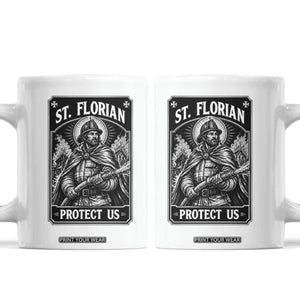 Vintage St Florian Firefighter Patron Coffee Mug Protect Us Catholic Faith Gift