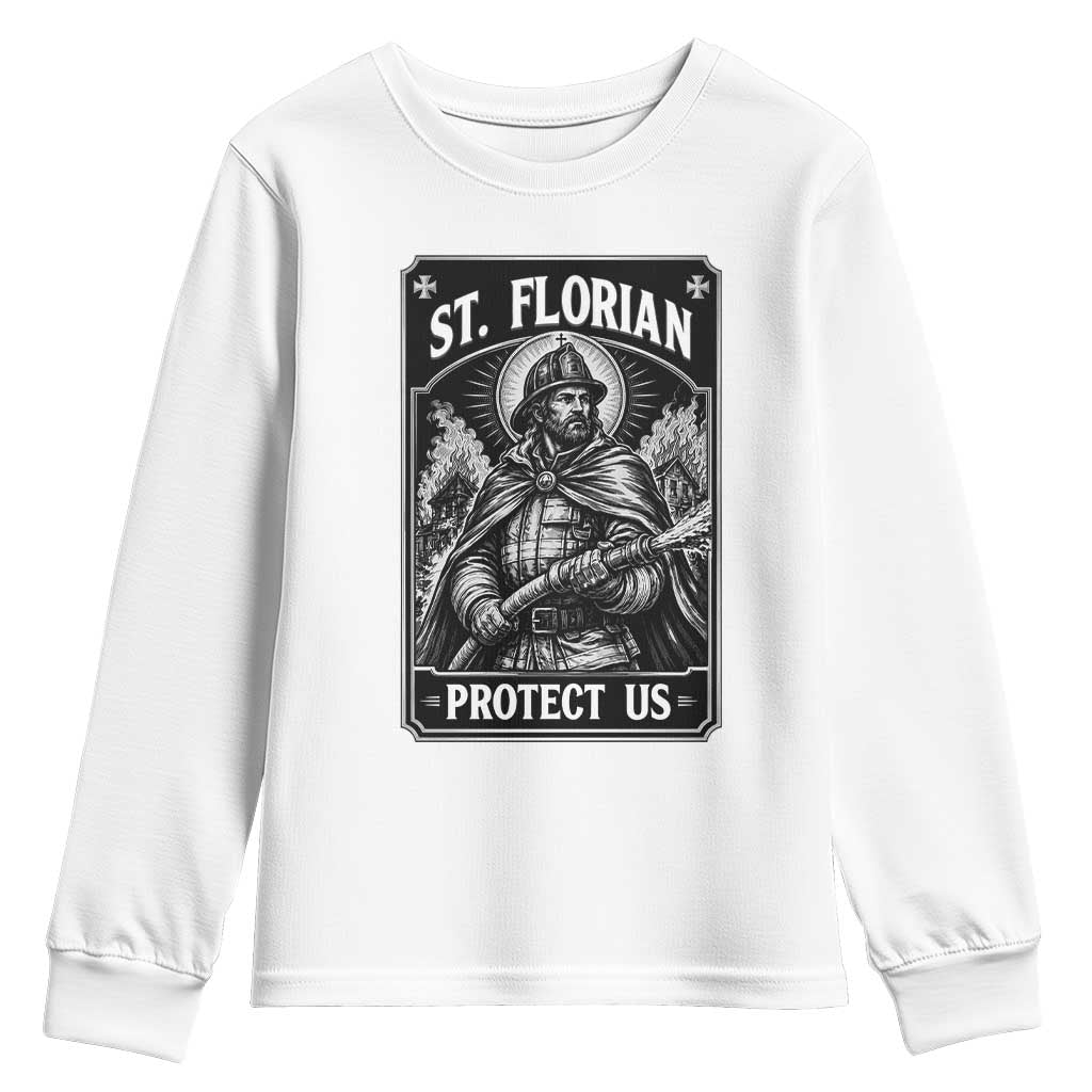 Vintage St Florian Firefighter Patron Youth Sweatshirt Protect Us Catholic Faith Gift