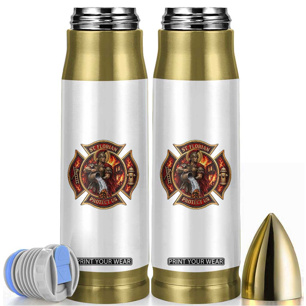 St Florian Protect Us Firefighter Bullet Tumbler Patron Saint Catholic Faith Gift