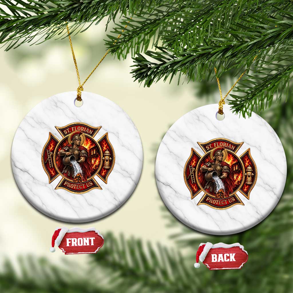 St Florian Protect Us Firefighter Ceramic Ornament Patron Saint Catholic Faith Gift