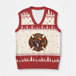 St Florian Protect Us Firefighter V-Neck Knit Sweater Vest Patron Saint Catholic Faith Gift