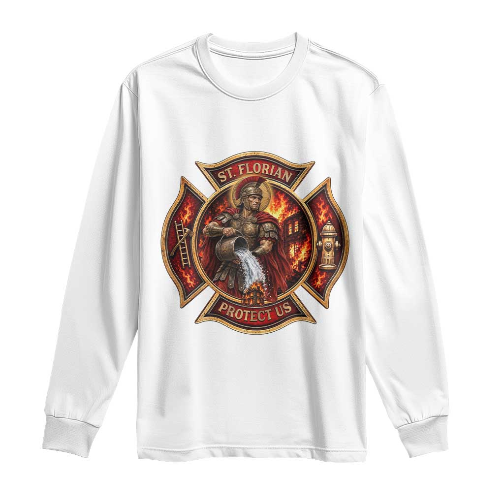 St Florian Protect Us Firefighter Long Sleeve Shirt Patron Saint Catholic Faith Gift
