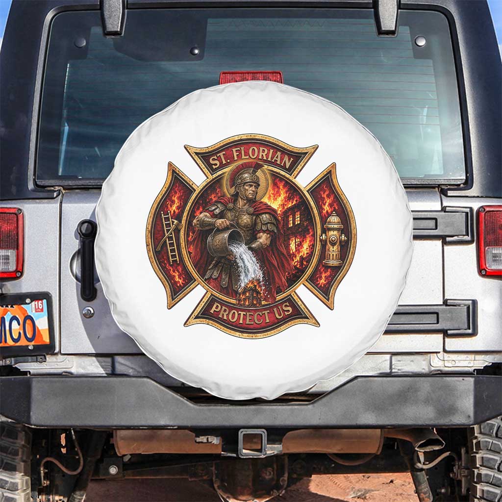 St Florian Protect Us Firefighter Spare Tire Cover Patron Saint Catholic Faith Gift