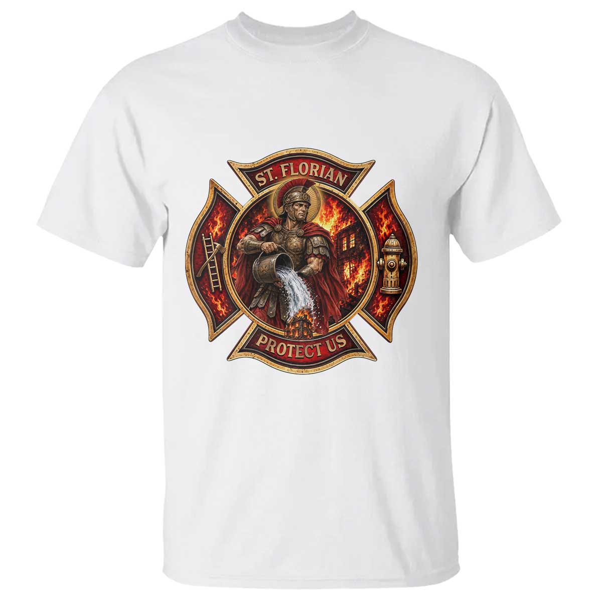St Florian Protect Us Firefighter T Shirt Patron Saint Catholic Faith Gift
