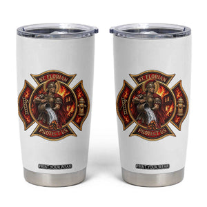St Florian Protect Us Firefighter Tumbler Cup Patron Saint Catholic Faith Gift