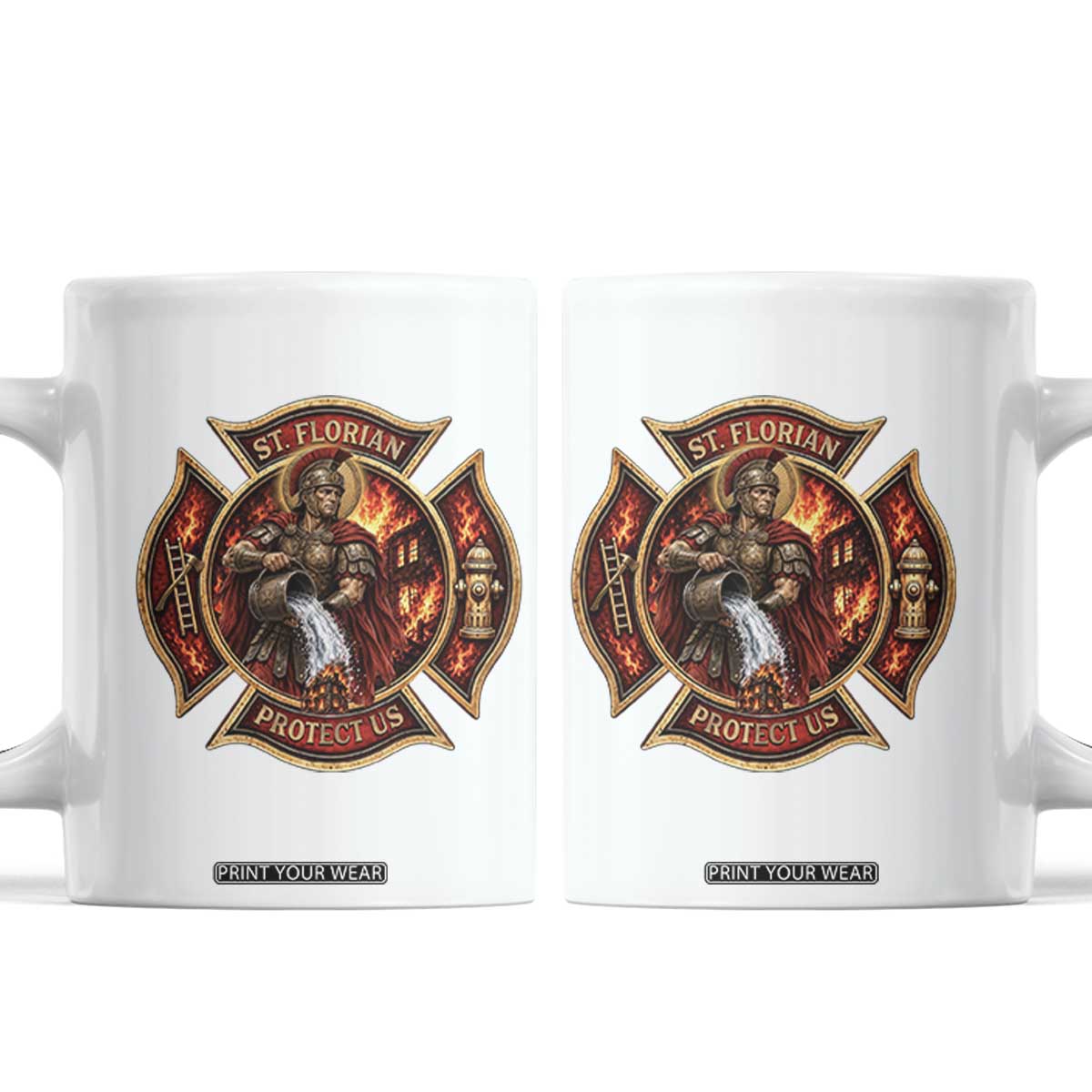 St Florian Protect Us Firefighter Coffee Mug Patron Saint Catholic Faith Gift