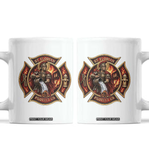 St Florian Protect Us Firefighter Coffee Mug Patron Saint Catholic Faith Gift