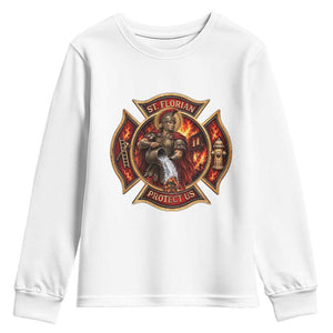 St Florian Protect Us Firefighter Youth Sweatshirt Patron Saint Catholic Faith Gift