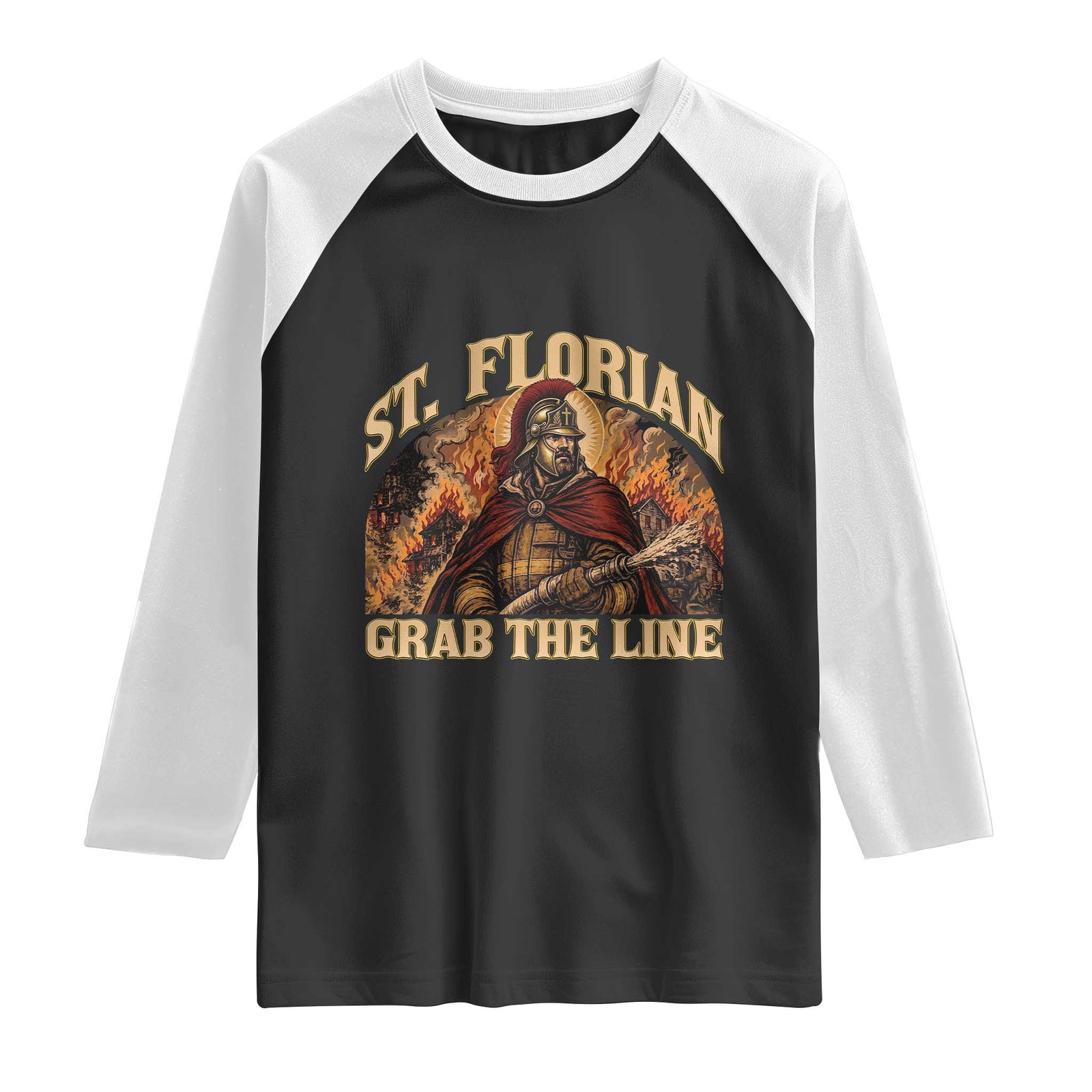 St Florian Firefighter Faith Raglan Shirt Grab The Line Brave Fire Service