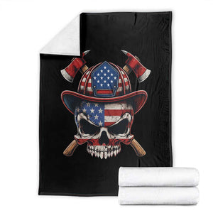 Firefighter Skull American Pride Throw Blanket Vintage Patriotic First Responder American Flag