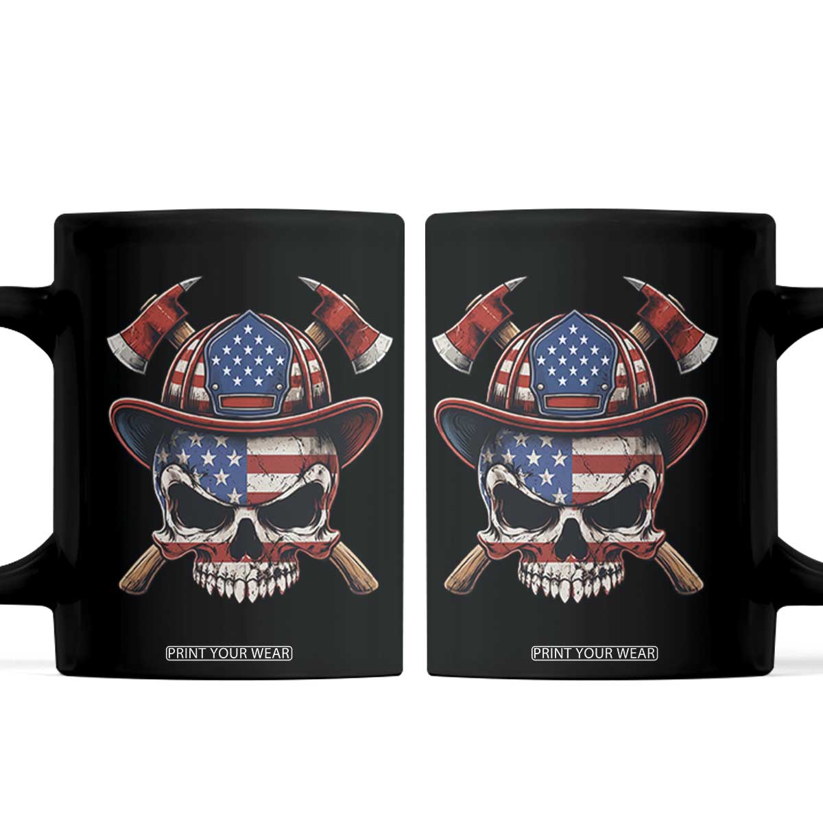 Firefighter Skull American Pride Coffee Mug Vintage Patriotic First Responder American Flag