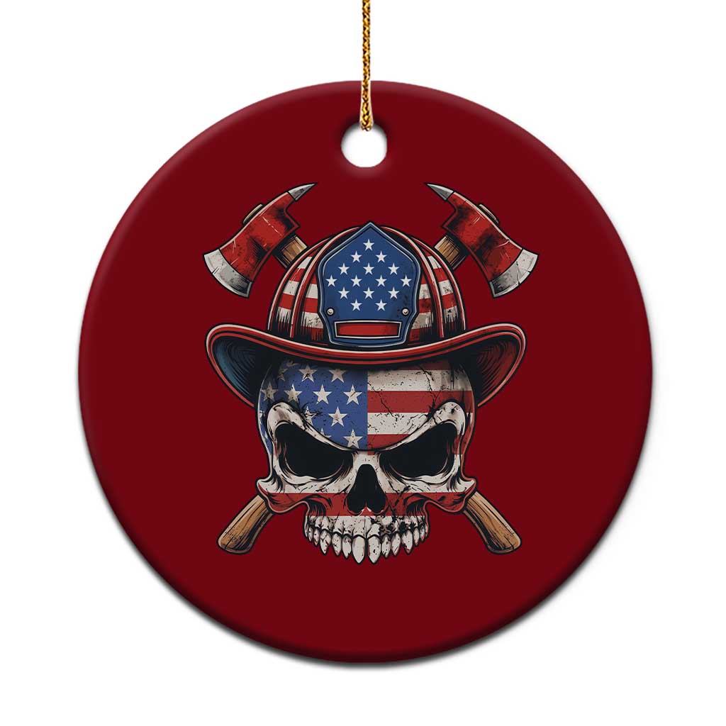 Firefighter Skull American Pride Ceramic Ornament Vintage Patriotic First Responder American Flag