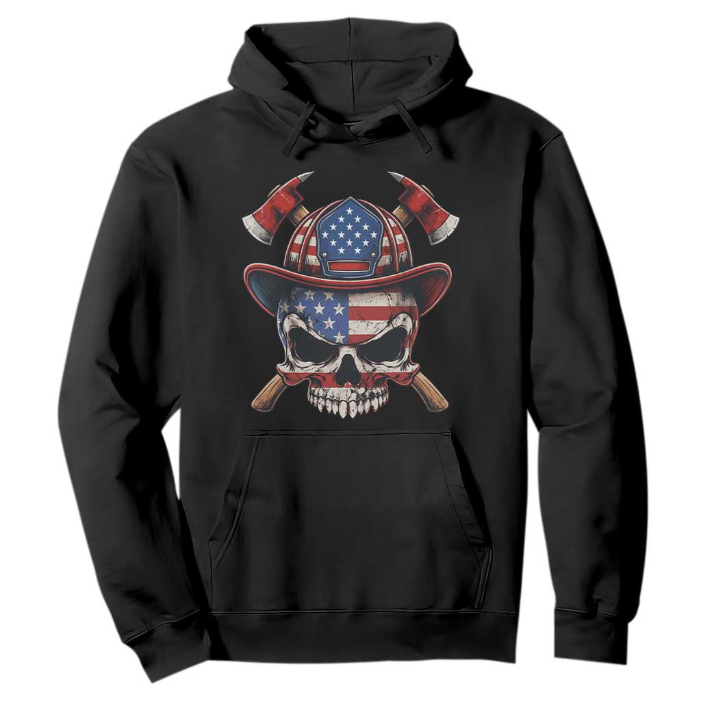 Firefighter Skull American Pride Hoodie Vintage Patriotic First Responder American Flag