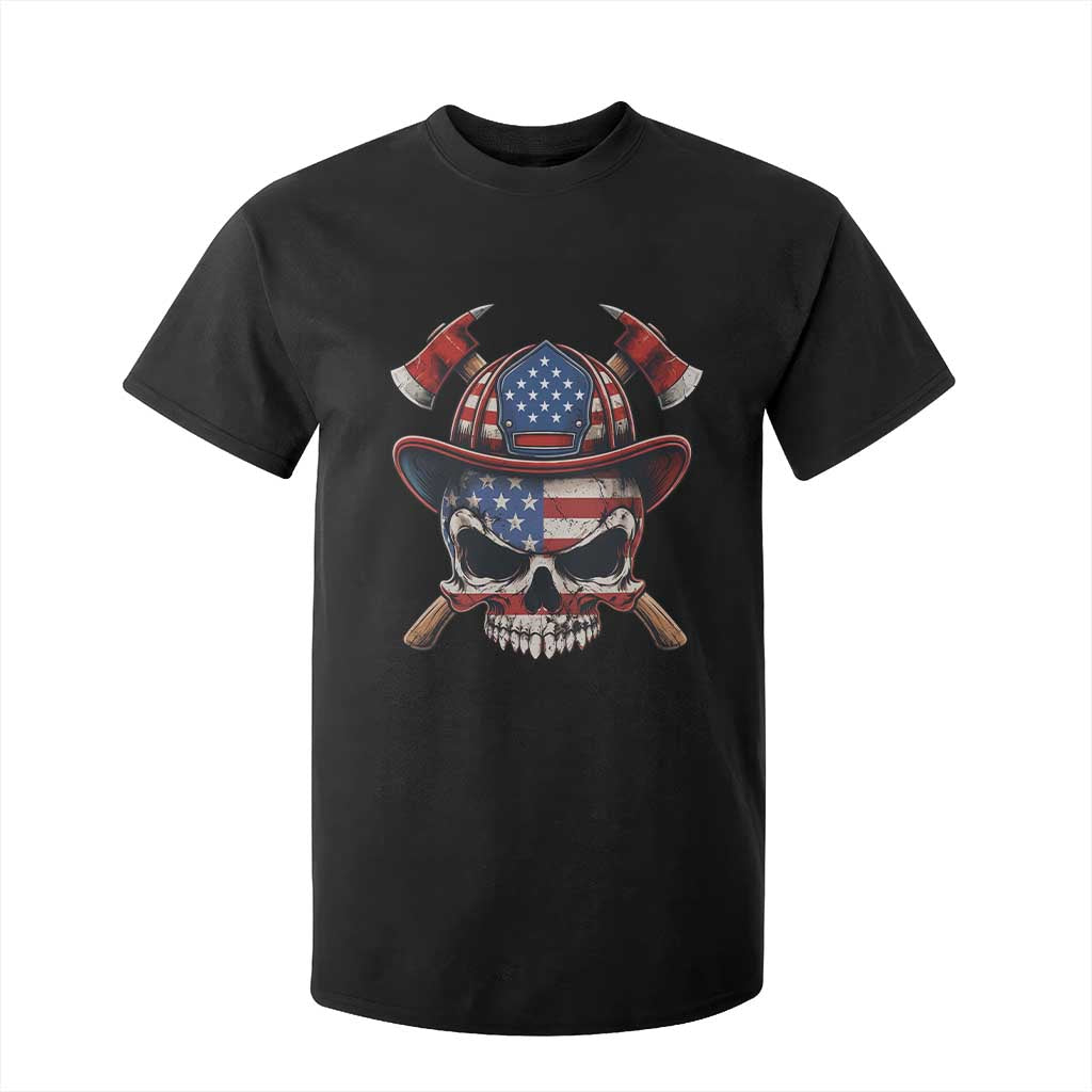 Firefighter Skull American Pride T Shirt For Kid Vintage Patriotic First Responder American Flag