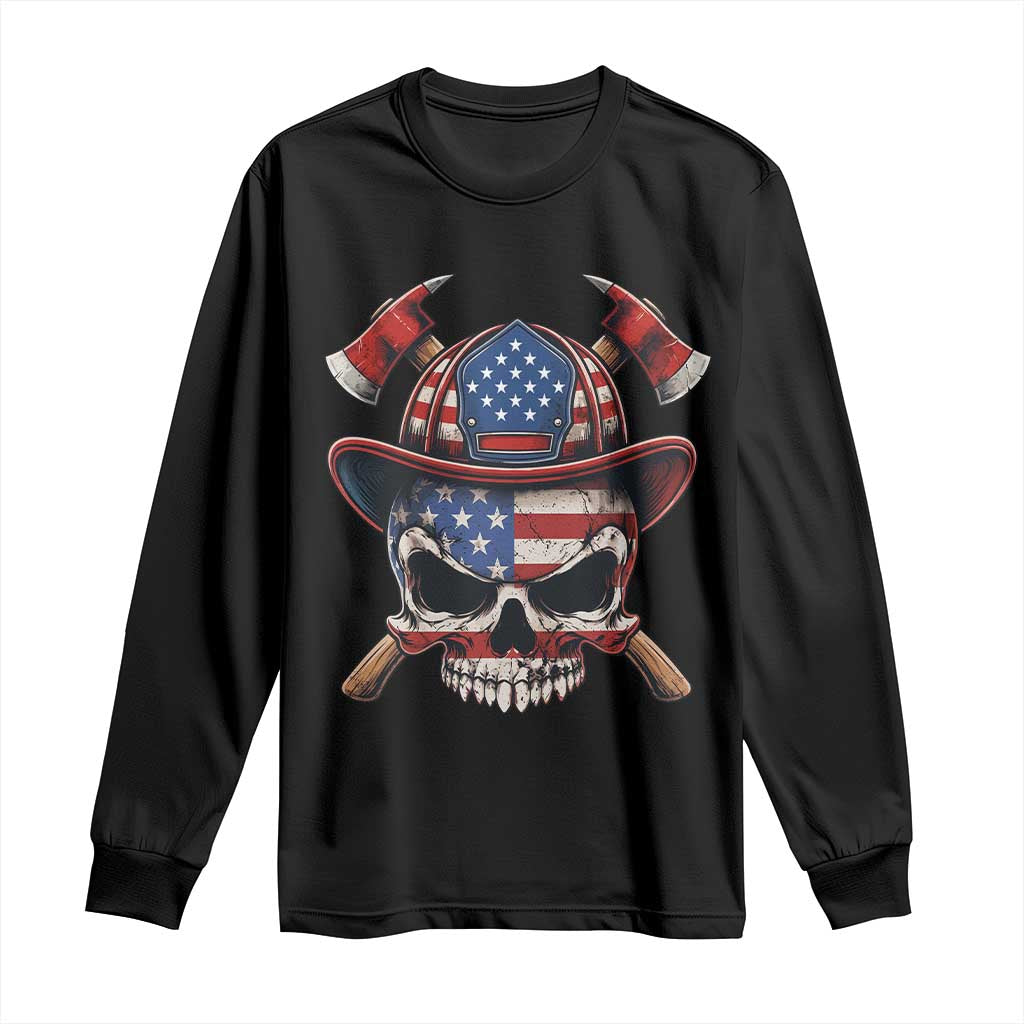 Firefighter Skull American Pride Long Sleeve Shirt Vintage Patriotic First Responder American Flag