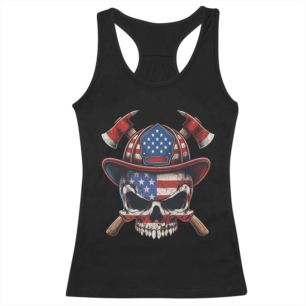 Firefighter Skull American Pride Racerback Tank Top Vintage Patriotic First Responder American Flag