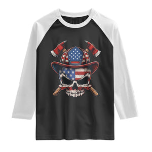 Firefighter Skull American Pride Raglan Shirt Vintage Patriotic First Responder American Flag