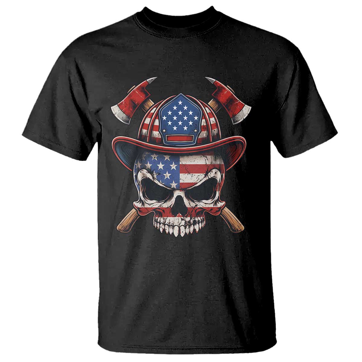 Firefighter Skull American Pride T Shirt Vintage Patriotic First Responder American Flag