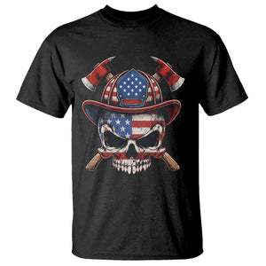 Firefighter Skull American Pride T Shirt Vintage Patriotic First Responder American Flag