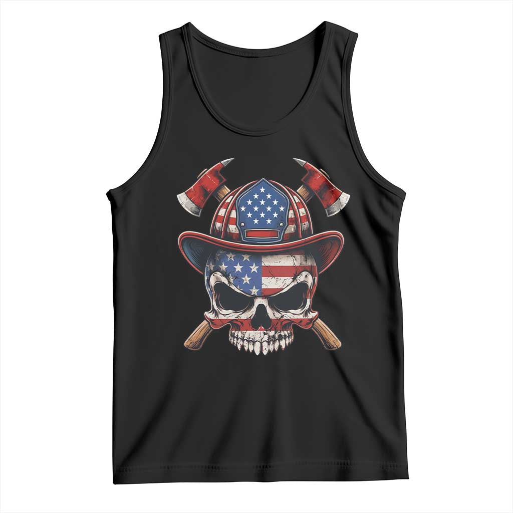 Firefighter Skull American Pride Tank Top Vintage Patriotic First Responder American Flag