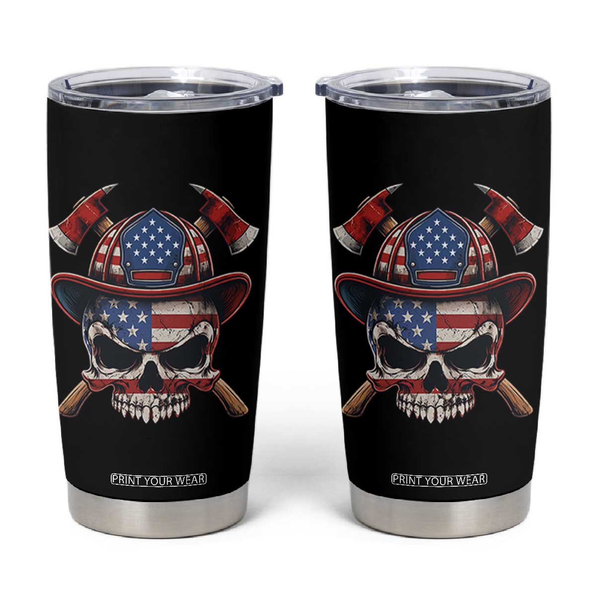 Firefighter Skull American Pride Tumbler Cup Vintage Patriotic First Responder American Flag