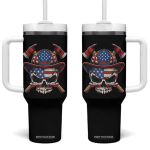 Firefighter Skull American Pride Tumbler With Handle Vintage Patriotic First Responder American Flag