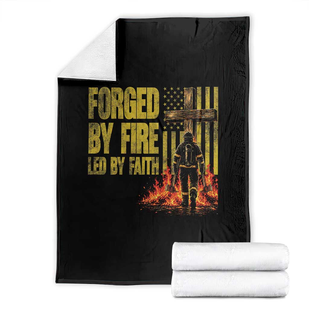 Patriotic Christian Firefighter Throw Blanket Forged By Fire Led By Faith Cross American Flag