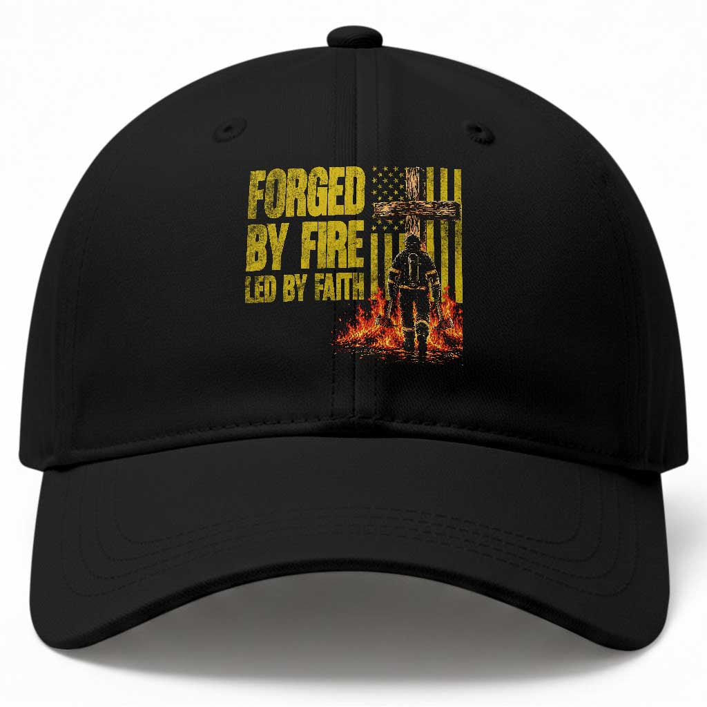 Patriotic Christian Firefighter Baseball Cap Forged By Fire Led By Faith Cross American Flag