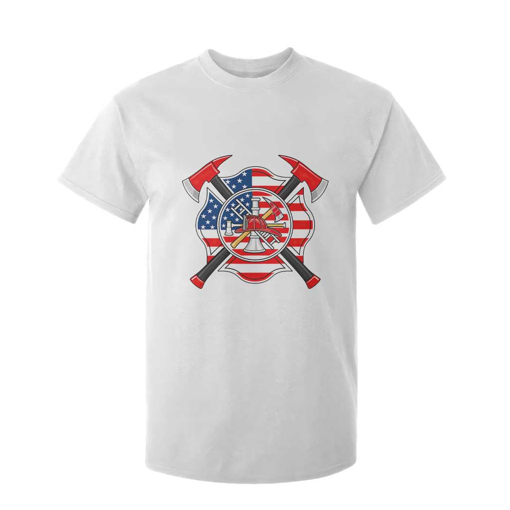 Patriotic Firefighter Maltese Cross T Shirt For Kid American Flag USA First Responder