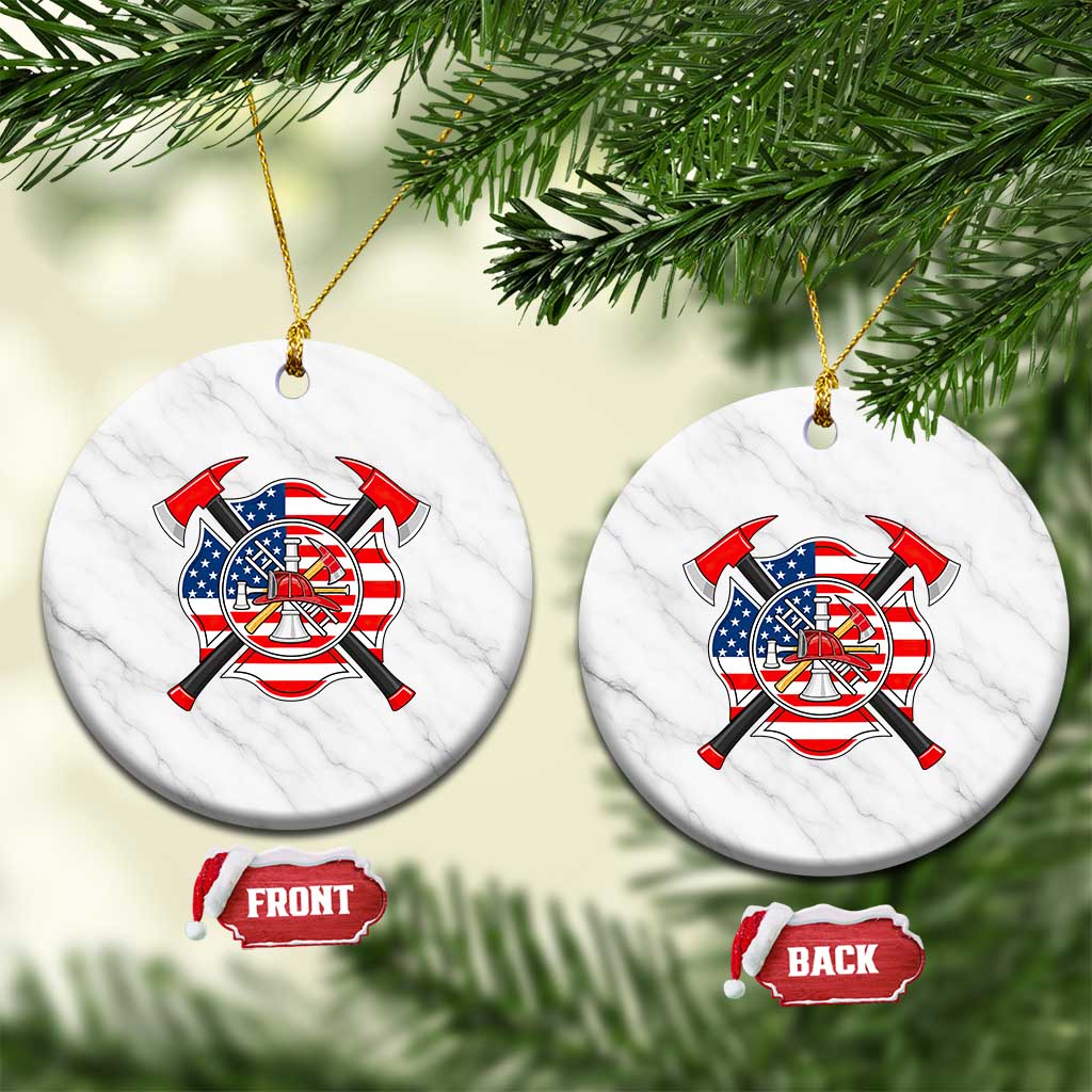 Patriotic Firefighter Maltese Cross Ceramic Ornament American Flag USA First Responder