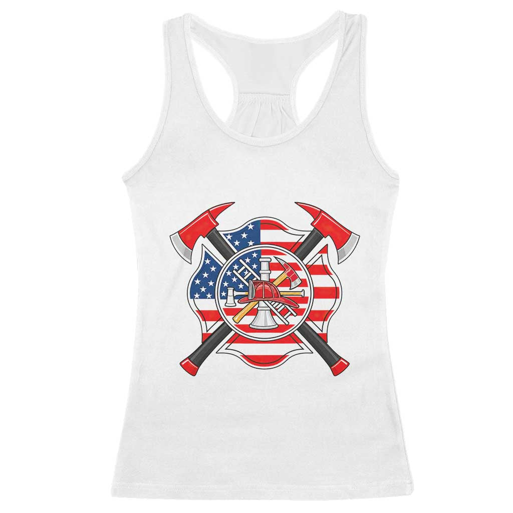 Patriotic Firefighter Maltese Cross Racerback Tank Top American Flag USA First Responder