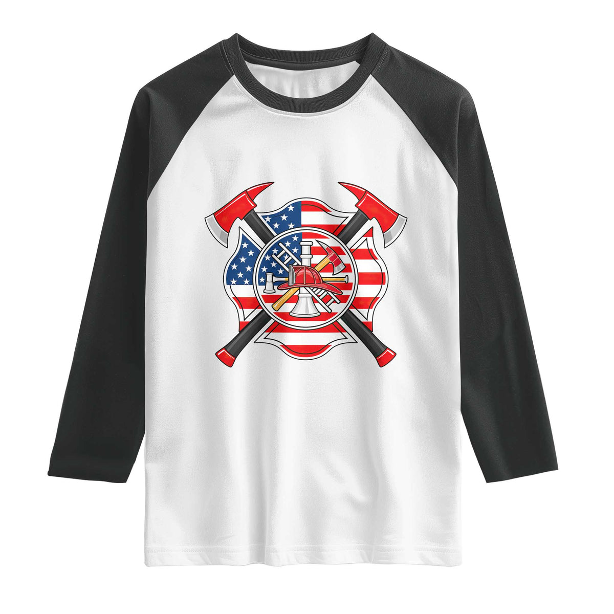 Patriotic Firefighter Maltese Cross Raglan Shirt American Flag USA First Responder