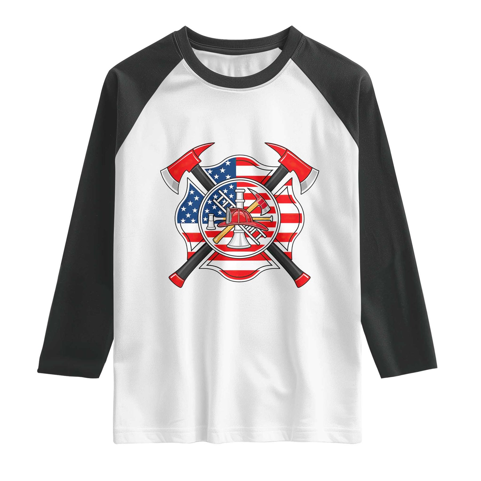 Patriotic Firefighter Maltese Cross Raglan Shirt American Flag USA First Responder